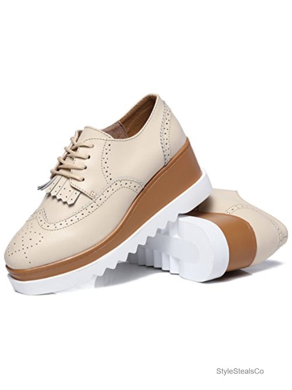 DADAWEN Women's Tassel Square-Toe Lace-Up Platform Wedge Oxford Shoes